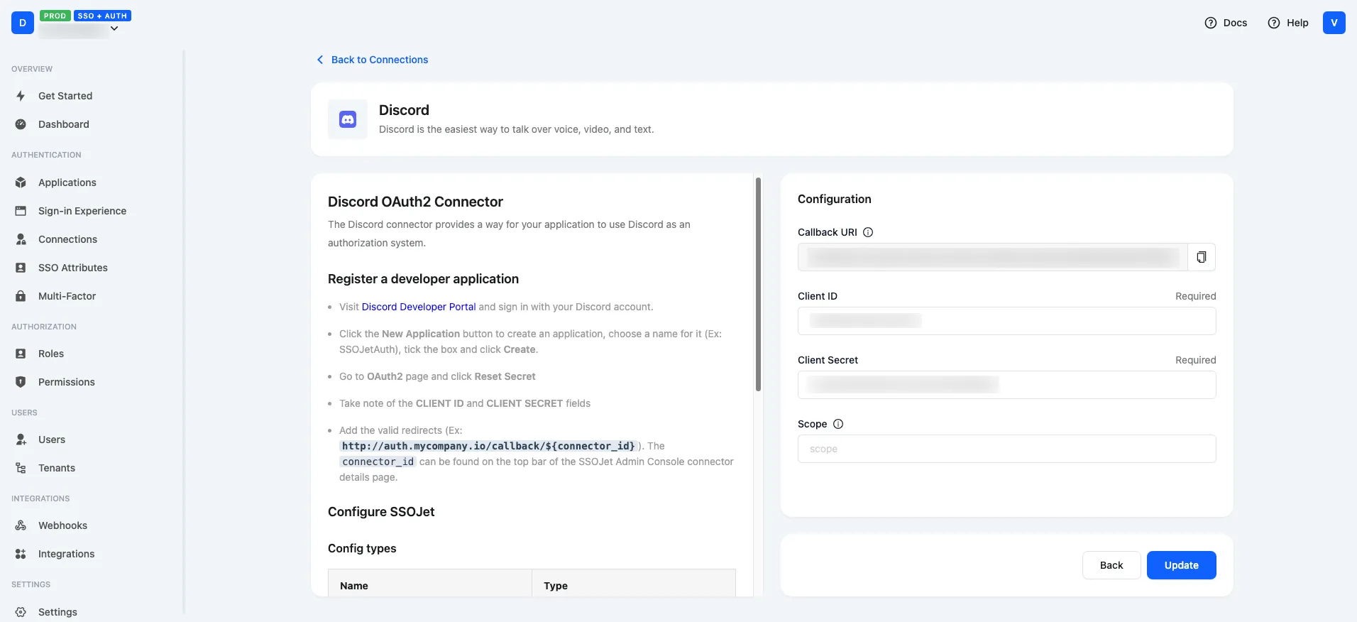 Discord Configuration Page