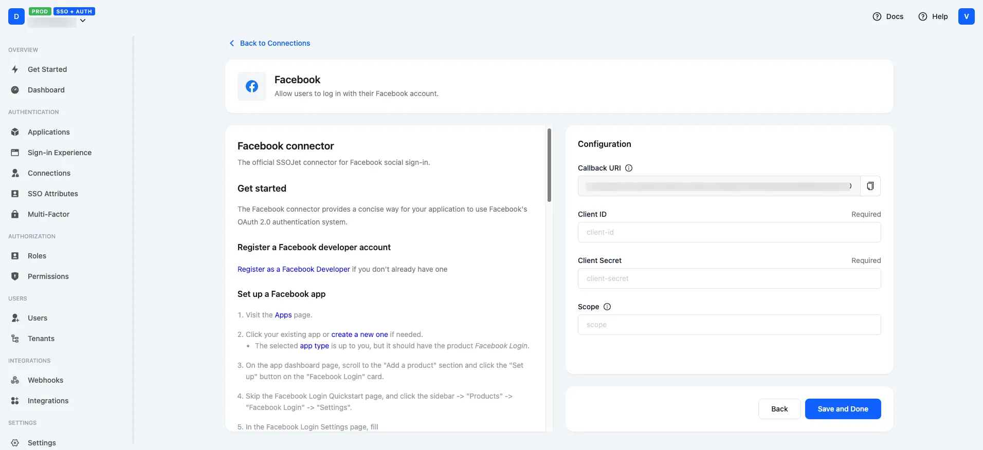 Facebook Configuration Page