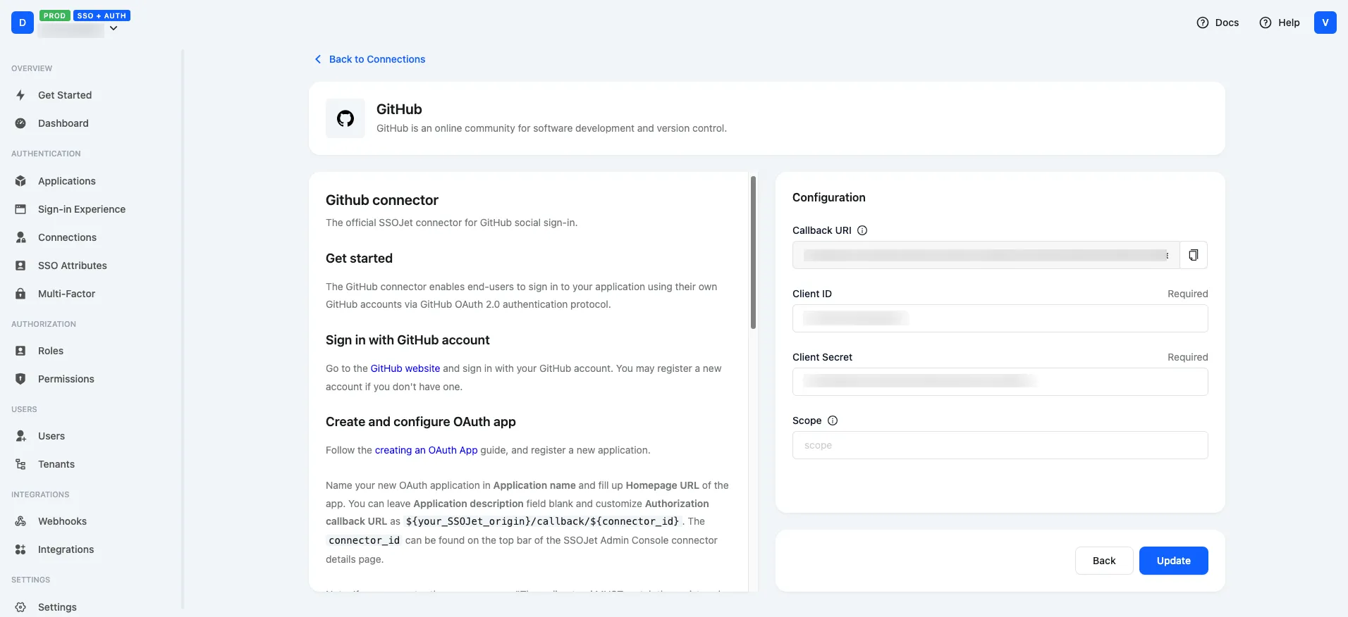 GitHub Configuration Page