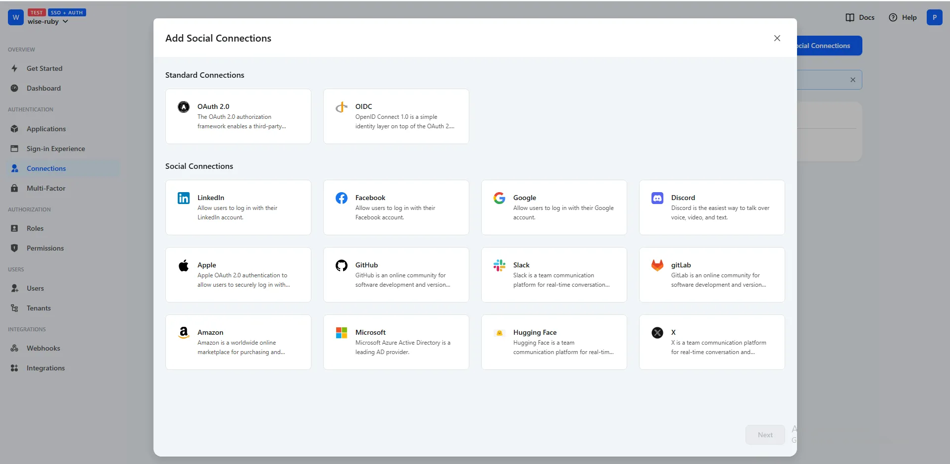 Add Social Connections Modal