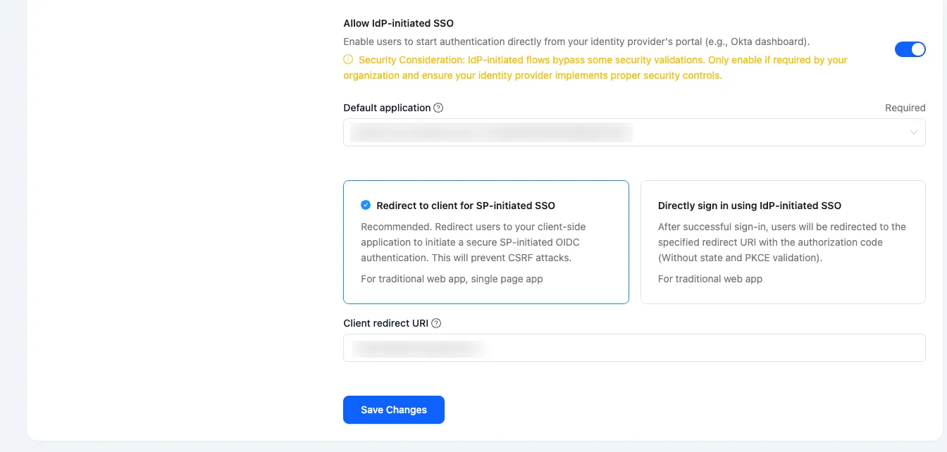 Configure default redirect URI