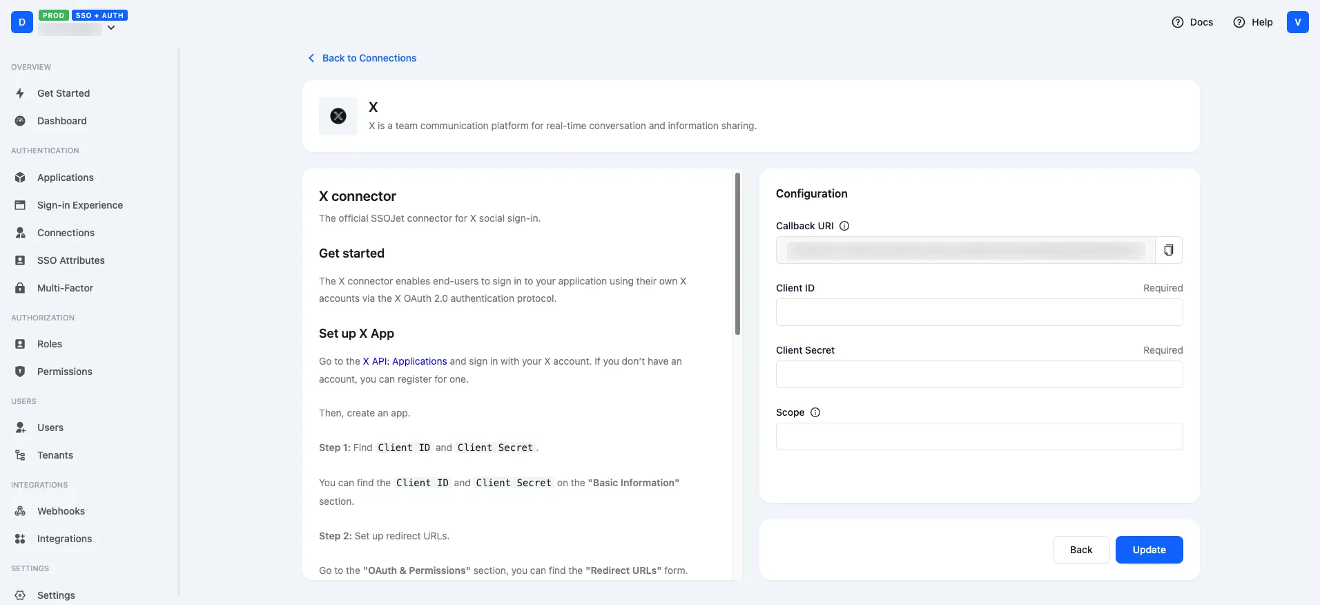 X Configuration Page